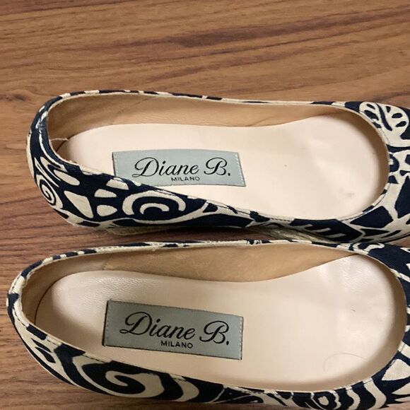 Diane B. Milano Closed Toe Espadrille in Navy/Beige Print. Size 7. - Picture 8 of 8